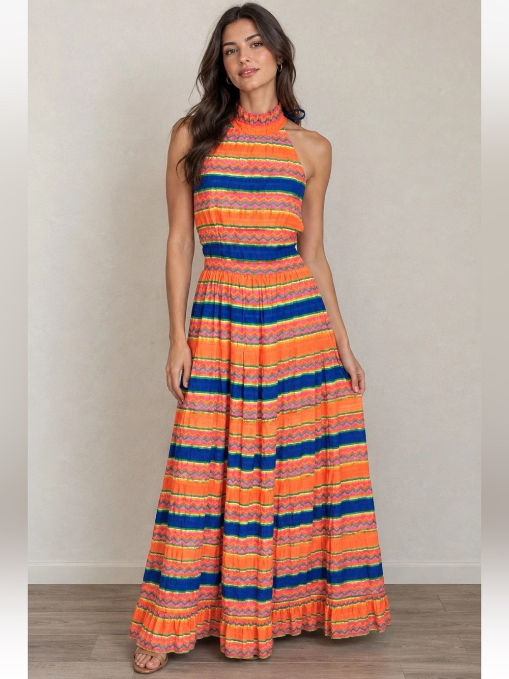 Vintage 60s 70s Jerry Marsch For Mardi Gras Colorful Maxi Dress Hostess Party